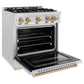 ZLINE Autograph 30" 4.2 cu. ft. Classic Gas Range with 4 Burner Cooktop and Convection Gas Oven in Satin Stainless Steel and Champagne Bronze Accents, CGRSZ-30-CB