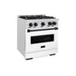 ZLINE Autograph 30" 4.2 cu. ft. Classic Gas Range with 4 Burner Cooktop and Convection Gas Oven in Satin Stainless Steel with White Matte Door and Matte Black Accents, CGRSZ-WM-30-MB