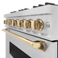 ZLINE Autograph 36" 5.2 cu. ft. Classic Gas Range with 6 Burner Cooktop and Convection Gas Oven in Satin Stainless Steel and Polished Gold Accents, CGRSZ-36-G