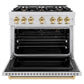ZLINE Autograph 36" 5.2 cu. ft. Classic Gas Range with 6 Burner Cooktop and Convection Gas Oven in Satin Stainless Steel and Polished Gold Accents, CGRSZ-36-G