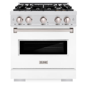 ZLINE 30" 4.2 cu. ft. Classic Dual Fuel Range with 4 Burner Gas Cooktop and Electric Convection Oven in Satin Stainless Steel with White Matte Door, CDRS-WM-30