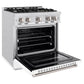 ZLINE 30" 4.2 cu. ft. Classic Dual Fuel Range with 4 Burner Gas Cooktop and Electric Convection Oven in Satin Stainless Steel with White Matte Door, CDRS-WM-30