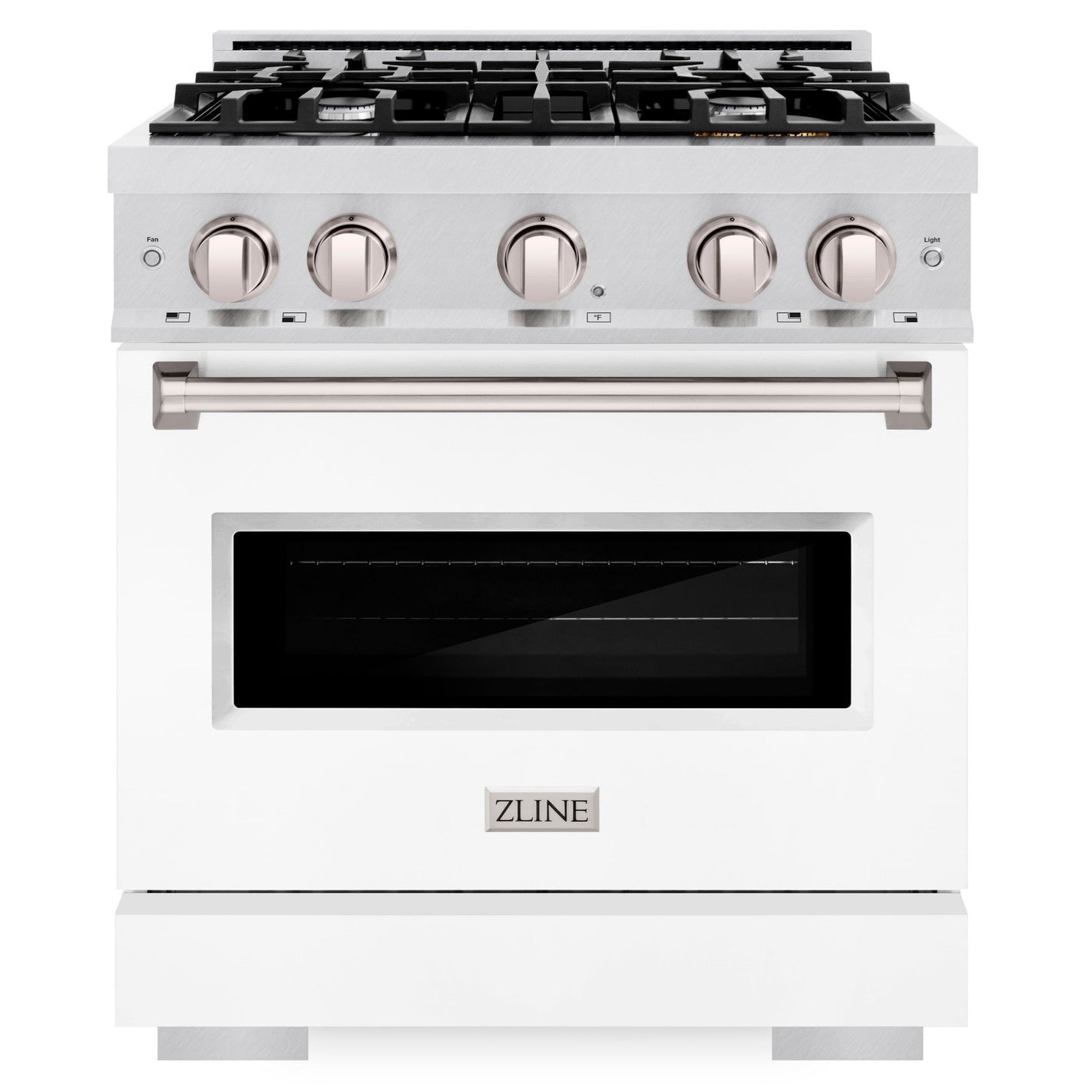 ZLINE 30" 4.2 cu. ft. Classic Gas Range with 4 Burner Cooktop and Convection Gas Oven in Satin Stainless Steel with White Matte Door, CGRS-WM-30