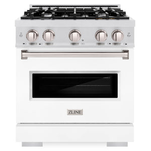 ZLINE 30" 4.2 cu. ft. Classic Gas Range with 4 Burner Cooktop and Convection Gas Oven in Satin Stainless Steel with White Matte Door, CGRS-WM-30