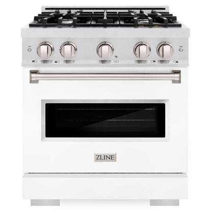ZLINE 30" 4.2 cu. ft. Classic Gas Range with 4 Burner Cooktop and Convection Gas Oven in Satin Stainless Steel with White Matte Door, CGRS-WM-30