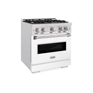 ZLINE 30" 4.2 cu. ft. Classic Gas Range with 4 Burner Cooktop and Convection Gas Oven in Satin Stainless Steel with White Matte Door, CGRS-WM-30
