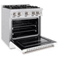 ZLINE 30" 4.2 cu. ft. Classic Gas Range with 4 Burner Cooktop and Convection Gas Oven in Satin Stainless Steel with White Matte Door, CGRS-WM-30