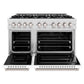 ZLINE 48" 6.7 cu. ft. Classic Double Oven Gas Range with 8 Burner Cooktop in Satin Stainless Steel with White Matte Doors, CGRS-WM-48