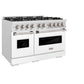 ZLINE 48" 6.7 cu. ft. Classic Double Oven Gas Range with 8 Burner Cooktop in Satin Stainless Steel with White Matte Doors, CGRS-WM-48