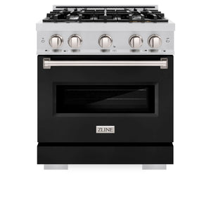 ZLINE 30" 4.2 cu. ft. Classic Dual Fuel Range with 4 Burners in Stainless Steel with Black Matte Door, CDR-BLM-30