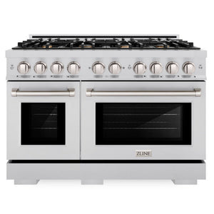 ZLINE 48" 6.7 cu. ft. Select Double Oven Dual Fuel Range in Stainless Steel with 8 Brass Burners, HDR-BR-48