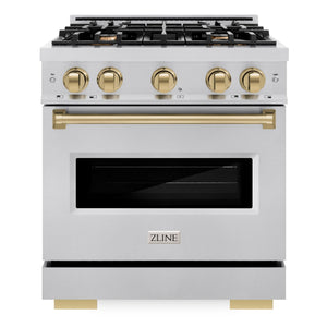 ZLINE Autograph 30" 4.2 cu. ft. Classic Dual Fuel Range with 4 Burners in Stainless Steel with Champagne Bronze Accents, CDRZ-30-CB