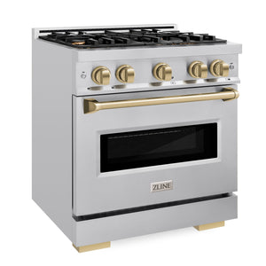 ZLINE Autograph 30" 4.2 cu. ft. Classic Dual Fuel Range with 4 Burners in Stainless Steel with Champagne Bronze Accents, CDRZ-30-CB