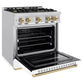 ZLINE Autograph 30" 4.2 cu. ft. Classic Dual Fuel Range with 4 Burners in Stainless Steel with White Matte Door and Champagne Bronze Accents, CDRZ-WM-30-CB