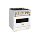 ZLINE Autograph 30" 4.2 cu. ft. Classic Dual Fuel Range with 4 Burners in Stainless Steel with White Matte Door and Polished Gold Accents, CDRZ-WM-30-G