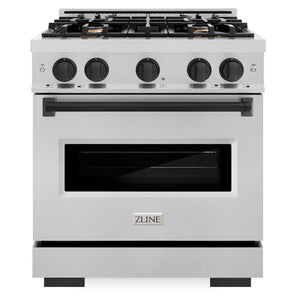 ZLINE Autograph 30" 4.2 cu. ft. Classic Dual Fuel Range with 4 Burners in Stainless Steel with Matte Black Accents, CDRZ-30-MB