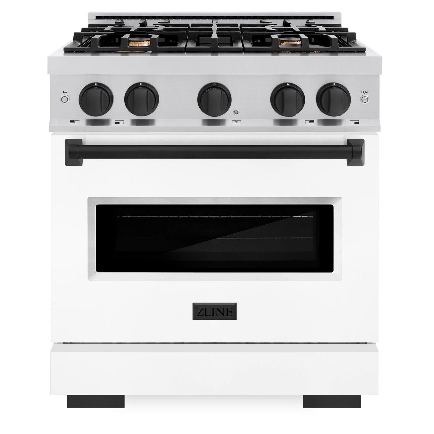 ZLINE Autograph 30" 4.2 cu. ft. Classic Dual Fuel Range with 4 Burners in Stainless Steel with White Matte Door and Matte Black Accents, CDRZ-WM-30-MB