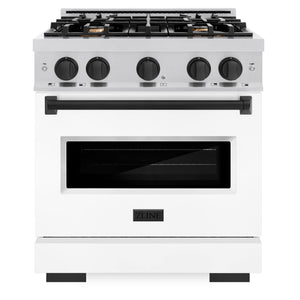 ZLINE Autograph 30" 4.2 cu. ft. Classic Dual Fuel Range with 4 Burners in Stainless Steel with White Matte Door and Matte Black Accents, CDRZ-WM-30-MB