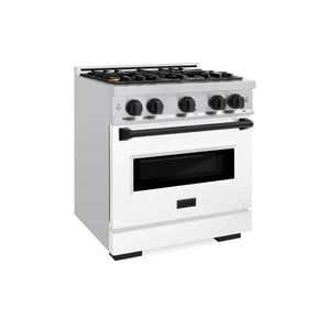 ZLINE Autograph 30" 4.2 cu. ft. Classic Dual Fuel Range with 4 Burners in Stainless Steel with White Matte Door and Matte Black Accents, CDRZ-WM-30-MB