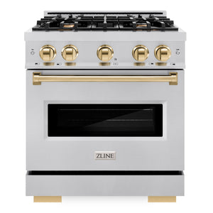 ZLINE Autograph 30" 4.2 cu. ft. Classic Dual Fuel Range with 4 Burners in Stainless Steel with Polished Gold Accents, CDRZ-30-G