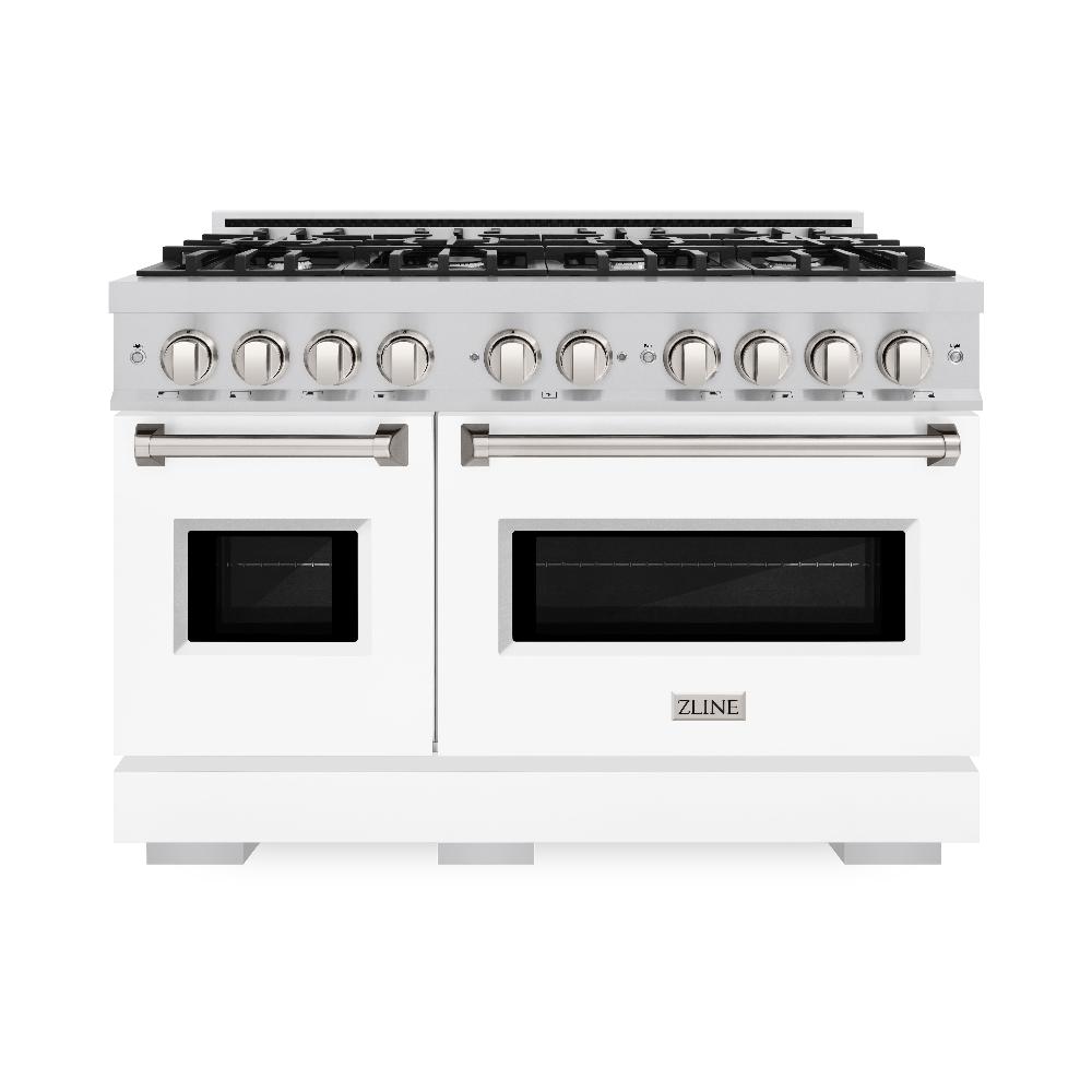 ZLINE 48" 6.7 cu. ft. Classic Double Oven Dual Fuel Range with 8 Burners in Stainless Steel with White Matte Doors, CDR-WM-48