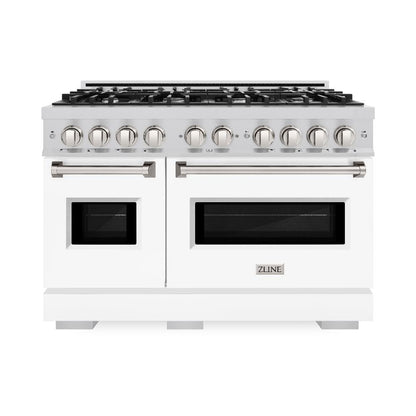 ZLINE 48" 6.7 cu. ft. Classic Double Oven Dual Fuel Range with 8 Burners in Stainless Steel with White Matte Doors, CDR-WM-48