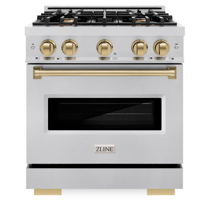 ZLINE Autograph 30" 4.2 cu. ft. Classic Gas Range with 4 Burners in Stainless Steel and Champagne Bronze Accents, CGRZ-30-CB