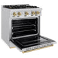 ZLINE Autograph 30" 4.2 cu. ft. Classic Gas Range with 4 Burners in Stainless Steel and Champagne Bronze Accents, CGRZ-30-CB