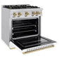 ZLINE Autograph 30" 4.2 cu. ft. Classic Gas Range with 4 Burners in Stainless Steel with White Matte Door and Champagne Bronze Accents, CGRZ-WM-30-CB