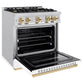 ZLINE Autograph 30" 4.2 cu. ft. Classic Gas Range with 4 Burners in Stainless Steel with White Matte Door and Polished Gold Accents, CGRZ-WM-30-G