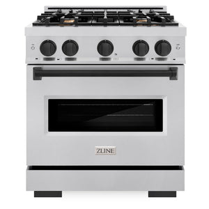 ZLINE Autograph 30" 4.2 cu. ft. Classic Gas Range with 4 Burners in Stainless Steel and Matte Black Accents, CGRZ-30-MB
