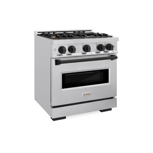 ZLINE Autograph 30" 4.2 cu. ft. Classic Gas Range with 4 Burners in Stainless Steel and Matte Black Accents, CGRZ-30-MB