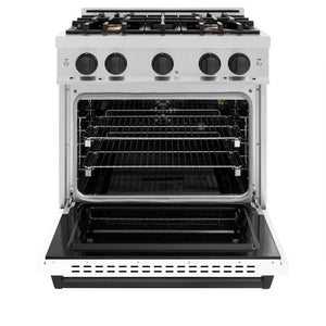ZLINE Autograph 30" 4.2 cu. ft. Classic Gas Range with 4 Burners in Stainless Steel with White Matte Door and Matte Black Accents, CGRZ-WM-30-MB