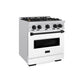 ZLINE Autograph 30" 4.2 cu. ft. Classic Gas Range with 4 Burners in Stainless Steel with White Matte Door and Matte Black Accents, CGRZ-WM-30-MB