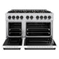 ZLINE Autograph 48" 6.7 cu. ft. Classic Double Oven Gas Range with 8 Burner Cooktop in Satin Stainless Steel with White Matte Doors and Matte Black Accents, CGRSZ-WM-48-MB