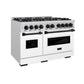 ZLINE Autograph 48" 6.7 cu. ft. Classic Double Oven Gas Range with 8 Burner Cooktop in Satin Stainless Steel with White Matte Doors and Matte Black Accents, CGRSZ-WM-48-MB