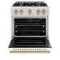 ZLINE Autograph 30" 4.2 cu. ft. Classic Gas Range with 4 Burner Cooktop and Convection Gas Oven in Satin Stainless Steel with White Matte Door and Champagne Bronze Accents, CGRSZ-WM-30-CB