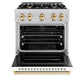 ZLINE Autograph 30" 4.2 cu. ft. Classic Gas Range with 4 Burner Cooktop and Convection Gas Oven in Satin Stainless Steel with White Matte Door and Polished Gold Accents, CGRSZ-WM-30-G
