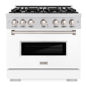 ZLINE 36" 5.2 cu. ft. Classic Gas Range with 6 Burners in Stainless Steel with White Matte Door, CGR-WM-36