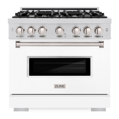 ZLINE 36" 5.2 cu. ft. Classic Gas Range with 6 Burners in Stainless Steel with White Matte Door, CGR-WM-36