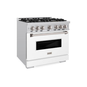 ZLINE 36" 5.2 cu. ft. Classic Gas Range with 6 Burners in Stainless Steel with White Matte Door, CGR-WM-36