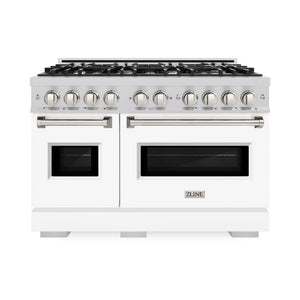 ZLINE 48" 6.7 cu. ft. Classic Double Oven Gas Range with 8 Burners in Stainless Steel with White Matte Doors, CGR-WM-48