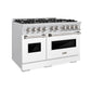 ZLINE 48" 6.7 cu. ft. Classic Double Oven Gas Range with 8 Burners in Stainless Steel with White Matte Doors, CGR-WM-48