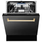 ZLINE Autograph Series 24 inch Tall Dishwasher in Black Stainless Steel with Champagne Bronze Handle, DWVZ-BS-24-CB