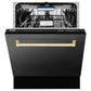 ZLINE Autograph Series 24 inch Tall Dishwasher in Black Stainless Steel with Gold Handle, DWVZ-BS-24-G