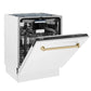 ZLINE Autograph Series 24 inch Tall Dishwasher in White Matte with Champagne Bronze Handle, DWVZ-WM-24-CB