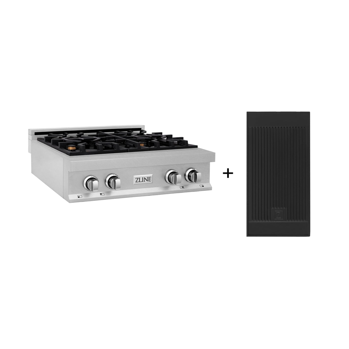 ZLINE 30" Legacy Gas Rangetop with 4 Brass Burners and Porcelain Cooktop in Satin Stainless Steel with Griddle, RTS-BR-GR-30
