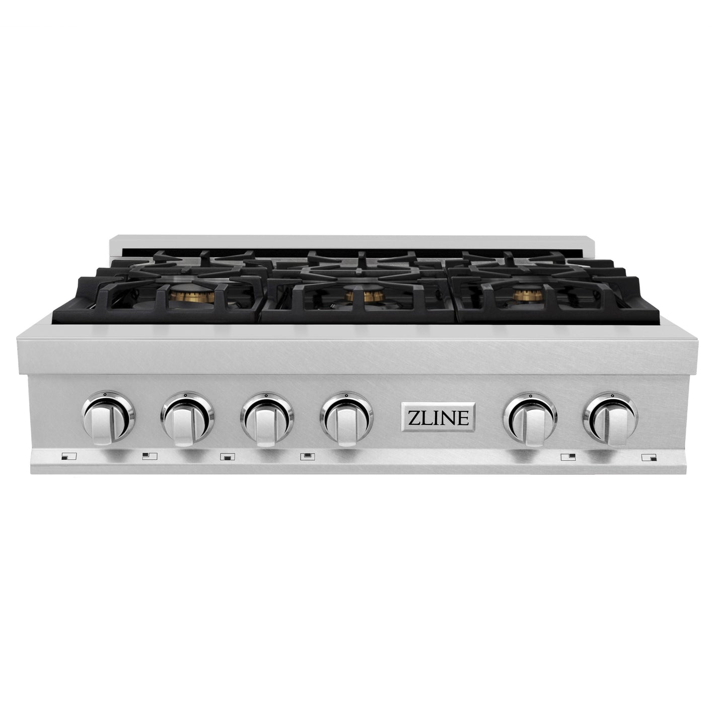 ZLINE 36" Legacy Gas Rangetop with 6 Brass Burners and Porcelain Cooktop in Satin Stainless Steel, RTS-BR-36