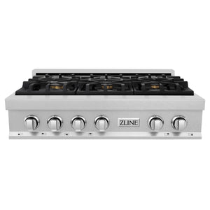 ZLINE 36" Legacy Gas Rangetop with 6 Brass Burners and Porcelain Cooktop in Satin Stainless Steel, RTS-BR-36
