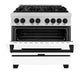 ZLINE Autograph 36" 4.6 cu. ft. Legacy Dual Fuel Range with 6 Burner Gas Cooktop and Electric Convection Oven in Satin Stainless Steel with White Matte Door and Matte Black Accents, RASZ-WM-36-MB